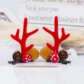 Christmas reindeer hair clips with red velvet antlers, pine cones and mushrooms on black clips - 35# Red Antler Clip with Mushroom & Pine Cone