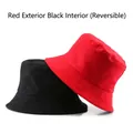 Reversible solid color bucket hat featuring a dual-layer red and black cotton design - Red Outside Black Inside (Reversible)