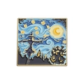 Square enamel brooch featuring Van Gogh Starry Night and Howl's Moving Castle design - Starry Moving Castle Scarecrow (xz9446)