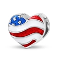S925 Sterling Silber Herzanhänger mit USA-Flagge Emaille für Perlenarmbänder - Amerikanische Flagge Herz Stil (PC1720) / 925 Sterlingsilber