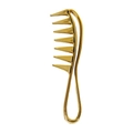 Glossy golden wide-tooth hair comb with ergonomic hollow ring handle for long hair - Electroplated Gold