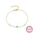 925 Sterling Silver bracelet with round turquoise stone and sparkling cubic zirconia stones - Single Gold Bead