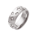 Anillo ancho de acero inoxidable plateado con circonitas en forma de estrella y gota - US 9 / Color Acero