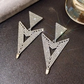 Sparkling silver V-shaped geometric drop earrings with crystals for evening parties - Silver Geometric V-Shape Full Diamond Dangle (382)