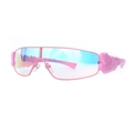Pink Y2K sunglasses with heart-decorated temples and iridescent gradient lenses - Pink Legs Pink Film