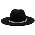 Classic black wide brim suede cowboy hat with beige braided rope decoration for sun protection - M(56-58cm) / Black (JXF-46100)