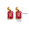Golden square pendant with purple glitter enamel and letter R engraving, 25x11mm size - Letter R