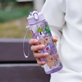 Purple Capybara cartoon straw cup with portable handle rope and cute bear prints - Amethyst