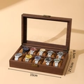 Caja para 10 relojes en madera marrón oscuro con tapa de cristal 33x21,5x8,5cm - Caja de reloj de 10 ranuras de PU con veta de madera (con almohadas suaves)
