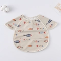 Waterproof baby bib with colorful cartoon fish pattern and large food catcher pocket - Shawl - Colorful Fish / One Size
