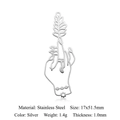 Silver stainless steel hand-holding-plant pendant dimensions 17x51.5mm macro view - Silver Hand Holding Plant (5 Pack)