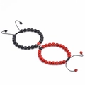 Tigerauge Stein Magnet Armbänder für Paare mit roten und schwarzen Perlen gewebt - Mattstein + Roter Türkis Armband