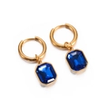 Gold hoop earrings with a rectangular emerald-cut blue crystal glass pendant - Gold Royal Blue