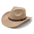 Classic camel faux suede western cowboy hat with brown leather band and gold stud - M(56-58cm) / Camel Faux Suede
