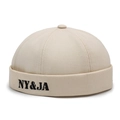 Beige cotton docker cap with black NY&JA letter embroidery in a vintage street style - Adjustable / Beige