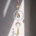 Golden moon and sun crystal suncatcher with rainbow prism balls and hanging beads - Opal