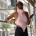 Gilet rosa in maglia con scollo all'americana, trama a coste e dettaglio sexy schiena scoperta - Taglia S / Rosa