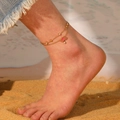 Double-layered gold anklet featuring a pink lotus charm and sparkling zircons for women - Double Layer Anklet / Pink