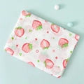 Folded double-layer cotton muslin swaddle blanket with pink strawberry patterns - Strawberry