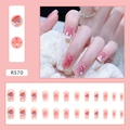 Rainbow press-on nails set R570 featuring pink gradient base and cute red polka dots - R570 Ice Rainbow