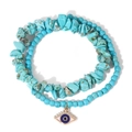 Pulsera de doble capa con piedras turquesas y amuleto de ojo turco azul sobre blanco - Azul Turquesa (FK1475)