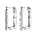 Elegant silver bamboo joint rectangular hoop earrings for women in stainless steel - Bamboo Rectangle Steel (MS-254)