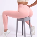 Leggings yoga rosa pesca a vita alta senza cuciture con design modellante glutei - S / Rosa Loto