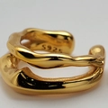 Polsino per orecchie a doppio strato in argento S925 con finitura dorata a trama irregolare - Argento 925 / Oro 18K