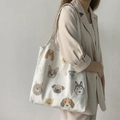 Minimalist canvas tote bag with various cartoon dog prints in a vintage retro style - Dog Illustration / Milky White