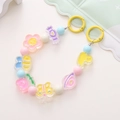 Colorful acrylic macaron beaded phone charm with cartoon pendants and yellow hook - Mixed Color Hand Chain (K944)
