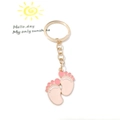 Golden metal keychain with pink enamel baby footprints charms for DIY jewelry making - Style B / Pink