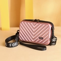 Metallic pink mini hard shell crossbody suitcase bag with Forever Young strap - V-Shape Pattern / V-Shape Rose Gold Pink