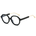 Retro round sunglasses for women featuring a black frame and elegant gold metal temples - Black Frame