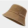 Foldable khaki bucket hat with white stitching and metal M logo for sun protection - M (56-58cm) / Brown