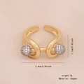 Bague ajustable en laiton doré avec deux sphères étincelantes et pavé de zircons cubiques - Style Pavé à Deux Boules (5#)