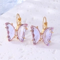 Detailed close-up of purple gradient crystal butterfly earrings with gold plating and studs - Gold Gradient Blue