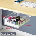Transparent under-desk storage box with adhesive mount, small size 213x185x70mm - Transparent / Flat / Small