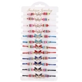Detail of 12-piece adjustable woven bracelets with crystal butterfly charms and beads - Adjustable Butterfly Beaded Style (B3068--A) / 12 Pieces