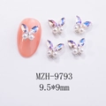Macro shot of 9.5x9mm butterfly nail charms with rhinestones and pearls on orange nails - Pink Pearl Silver Base Style (MZH-9793)