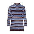 Maglione dolcevita a righe orizzontali blu, viola e bianche con vestibilità slim - S / A Righe Multicolore