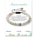 Amazonite 6mm bead bracelet with adjustable black braided rope and healing property card - Amazonite