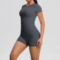 Detailed texture of charcoal grey moisture-wicking fabric on slim yoga suit set - Graphite Grey