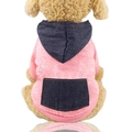 Pink knit pet hoodie with dark blue denim pocket decoration and soft texture - Pink Knitted Hoodie With Denim Pocket