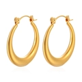 Polished 18K gold plated stainless steel teardrop hoop earrings on white background - Oil Pressed 30MM Hoop Gold (MS-304)