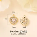 11x14mm gold-plated heart pendant with zircons showing front and back honeycomb view - 11mm*14mm / Gold