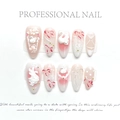 Handmade stiletto press-on nails with 3D swan, flowers and pink-white gradient - Extra Small (XS) / Almond Shape