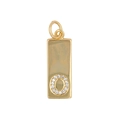 Close-up of a gold-plated rectangular pendant featuring a zircon-encrusted letter O detail - Letter O