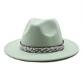 Stylish light green wide brim wool fedora hat with snakeskin leather band for men and women - Mint Green