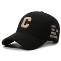 Berretto da baseball in cotone nero con logo C beige e testo ricamato laterale - Regolabile / Nero Oro
