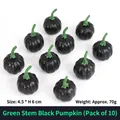 Set of 10 small black decorative pumpkins with green stems and realistic texture - Green Stem Black Pumpkin (10PCS/Pack)